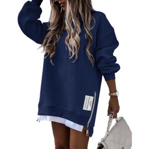 image:imageCHICME Womens Long Sleeve Zipper Slit Oversized Sweatshirt Casual Pullover Zipper Hoodies Fall ClothesVpurplish Blue