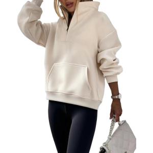 image:imageCHICME Womens Oversized Sweatshirts Half Zipper Long Sleeve Pullover Tops Casual Mock Neck Drop Shoulder Fall ShirtsApricot