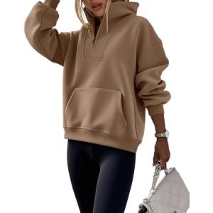 image:imageCHICME Womens Oversized Sweatshirts Half Zipper Long Sleeve Pullover Tops Casual Mock Neck Drop Shoulder Fall ShirtsDbrown
