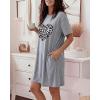 image:imageCHICME Nightgowns for Women Short Sleeve Sleep Shirts Casual Loose Printed Sleep Dress Soft Sleepwear with PocketsGray