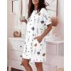 image:imageCHICME Nightgowns for Women Short Sleeve Sleep Shirts Casual Loose Printed Sleep Dress Soft Sleepwear with PocketsWhite