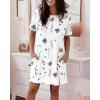 image:imageCHICME Nightgowns for Women Short Sleeve Sleep Shirts Casual Loose Printed Sleep Dress Soft Sleepwear with PocketsWhite