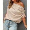 image:imageCHICME Off Shoulder Tops for Women Summer Skew Neck Blouse Adjustable Drawstring Sleeve Loose Fit Casual TopApricot