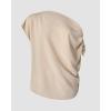 image:imageCHICME Off Shoulder Tops for Women Summer Skew Neck Blouse Adjustable Drawstring Sleeve Loose Fit Casual TopApricot