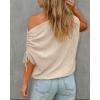 image:imageCHICME Off Shoulder Tops for Women Summer Skew Neck Blouse Adjustable Drawstring Sleeve Loose Fit Casual TopApricot