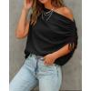 image:imageCHICME Off Shoulder Tops for Women Summer Skew Neck Blouse Adjustable Drawstring Sleeve Loose Fit Casual TopBlack