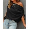 image:imageCHICME Off Shoulder Tops for Women Summer Skew Neck Blouse Adjustable Drawstring Sleeve Loose Fit Casual TopBlack