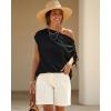 image:imageCHICME Off Shoulder Tops for Women Summer Skew Neck Blouse Adjustable Drawstring Sleeve Loose Fit Casual TopBlack