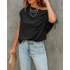image:imageCHICME Off Shoulder Tops for Women Summer Skew Neck Blouse Adjustable Drawstring Sleeve Loose Fit Casual TopBlack