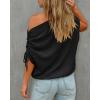 image:imageCHICME Off Shoulder Tops for Women Summer Skew Neck Blouse Adjustable Drawstring Sleeve Loose Fit Casual TopBlack