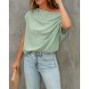 image:imageCHICME Off Shoulder Tops for Women Summer Skew Neck Blouse Adjustable Drawstring Sleeve Loose Fit Casual TopPalegreen