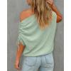 image:imageCHICME Off Shoulder Tops for Women Summer Skew Neck Blouse Adjustable Drawstring Sleeve Loose Fit Casual TopPalegreen