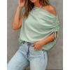 image:imageCHICME Off Shoulder Tops for Women Summer Skew Neck Blouse Adjustable Drawstring Sleeve Loose Fit Casual TopPalegreen