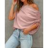 image:imageCHICME Off Shoulder Tops for Women Summer Skew Neck Blouse Adjustable Drawstring Sleeve Loose Fit Casual TopRed Bean