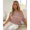 image:imageCHICME Off Shoulder Tops for Women Summer Skew Neck Blouse Adjustable Drawstring Sleeve Loose Fit Casual TopRed Bean