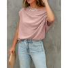 image:imageCHICME Off Shoulder Tops for Women Summer Skew Neck Blouse Adjustable Drawstring Sleeve Loose Fit Casual TopRed Bean