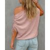 image:imageCHICME Off Shoulder Tops for Women Summer Skew Neck Blouse Adjustable Drawstring Sleeve Loose Fit Casual TopRed Bean