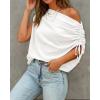 image:imageCHICME Off Shoulder Tops for Women Summer Skew Neck Blouse Adjustable Drawstring Sleeve Loose Fit Casual TopWhite