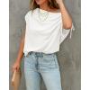 image:imageCHICME Off Shoulder Tops for Women Summer Skew Neck Blouse Adjustable Drawstring Sleeve Loose Fit Casual TopWhite