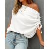 image:imageCHICME Off Shoulder Tops for Women Summer Skew Neck Blouse Adjustable Drawstring Sleeve Loose Fit Casual TopWhite