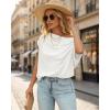 image:imageCHICME Off Shoulder Tops for Women Summer Skew Neck Blouse Adjustable Drawstring Sleeve Loose Fit Casual TopWhite