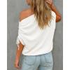 image:imageCHICME Off Shoulder Tops for Women Summer Skew Neck Blouse Adjustable Drawstring Sleeve Loose Fit Casual TopWhite