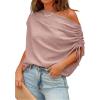 image:imageCHICME Off Shoulder Tops for Women Summer Skew Neck Blouse Adjustable Drawstring Sleeve Loose Fit Casual TopRed Bean
