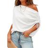 image:imageCHICME Off Shoulder Tops for Women Summer Skew Neck Blouse Adjustable Drawstring Sleeve Loose Fit Casual TopWhite