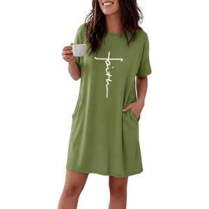 image:imageCHICME Nightgowns for Women Short Sleeve Sleep Shirts Casual Loose Printed Sleep Dress Soft Sleepwear with PocketsAgreen