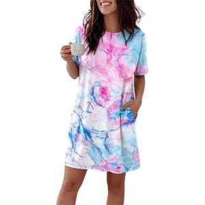 image:imageCHICME Nightgowns for Women Short Sleeve Sleep Shirts Casual Loose Printed Sleep Dress Soft Sleepwear with PocketsMulticolor