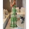 image:imageCHICME Floral Printed Prom Dress Tie Ruched Shirred Bandeau Party Dress Slim Fit Ruffle Hem Vacation DressesBaroque Green