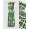 image:imageCHICME Floral Printed Prom Dress Tie Ruched Shirred Bandeau Party Dress Slim Fit Ruffle Hem Vacation DressesBaroque Green
