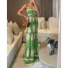 image:imageCHICME Floral Printed Prom Dress Tie Ruched Shirred Bandeau Party Dress Slim Fit Ruffle Hem Vacation DressesBaroque Green