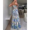 image:imageCHICME Floral Printed Prom Dress Tie Ruched Shirred Bandeau Party Dress Slim Fit Ruffle Hem Vacation DressesPrinted Blue