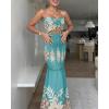 image:imageCHICME Floral Printed Prom Dress Tie Ruched Shirred Bandeau Party Dress Slim Fit Ruffle Hem Vacation DressesPrinted Green