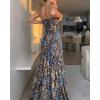 image:imageCHICME Floral Printed Prom Dress Tie Ruched Shirred Bandeau Party Dress Slim Fit Ruffle Hem Vacation DressesPurplish Blue