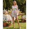 image:imageCHICME Womens Floral Mesh Bodycon Mini Dress Long Sleeve Drawstring Side Ruched Cocktail Dress for Wedding Club amp PartyWhite