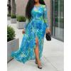 image:imageCHICME Womens Maxi Dresses 2 Piece Floral Mesh Set Sheer Long Sleeve Cover Up Mini Slip Spring Break Outfits Resort VacationBlue