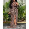image:imageCHICME Womens Maxi Dresses 2 Piece Floral Mesh Set Sheer Long Sleeve Cover Up Mini Slip Spring Break Outfits Resort VacationBrown