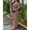 image:imageCHICME Womens Maxi Dresses 2 Piece Floral Mesh Set Sheer Long Sleeve Cover Up Mini Slip Spring Break Outfits Resort VacationBrown