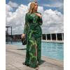 image:imageCHICME Womens Maxi Dresses 2 Piece Floral Mesh Set Sheer Long Sleeve Cover Up Mini Slip Spring Break Outfits Resort VacationGreen