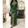 image:imageCHICME Womens Maxi Dresses 2 Piece Floral Mesh Set Sheer Long Sleeve Cover Up Mini Slip Spring Break Outfits Resort VacationGreen