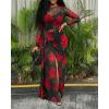 image:imageCHICME Womens Maxi Dresses 2 Piece Floral Mesh Set Sheer Long Sleeve Cover Up Mini Slip Spring Break Outfits Resort VacationRed