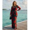 image:imageCHICME Womens Maxi Dresses 2 Piece Floral Mesh Set Sheer Long Sleeve Cover Up Mini Slip Spring Break Outfits Resort VacationRed