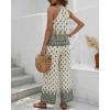 image:imageCHICME Womens Summer 2 Piece Boho Outfits Shimmering Rhinestone Haltered Top and Wide Leg Pants Vacation SetAapricot