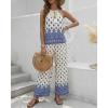 image:imageCHICME Womens Summer 2 Piece Boho Outfits Shimmering Rhinestone Haltered Top and Wide Leg Pants Vacation SetBlue