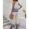 image:imageCHICME Womens Summer 2 Piece Boho Outfits Shimmering Rhinestone Haltered Top and Wide Leg Pants Vacation SetBlue