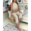 image:imageCHICME Womens Summer 2 Piece Boho Outfits Shimmering Rhinestone Haltered Top and Wide Leg Pants Vacation SetCoffee
