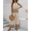 image:imageCHICME Womens Summer 2 Piece Boho Outfits Shimmering Rhinestone Haltered Top and Wide Leg Pants Vacation SetCoffee