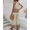 image:imageCHICME Womens Summer 2 Piece Boho Outfits Shimmering Rhinestone Haltered Top and Wide Leg Pants Vacation SetCoffee